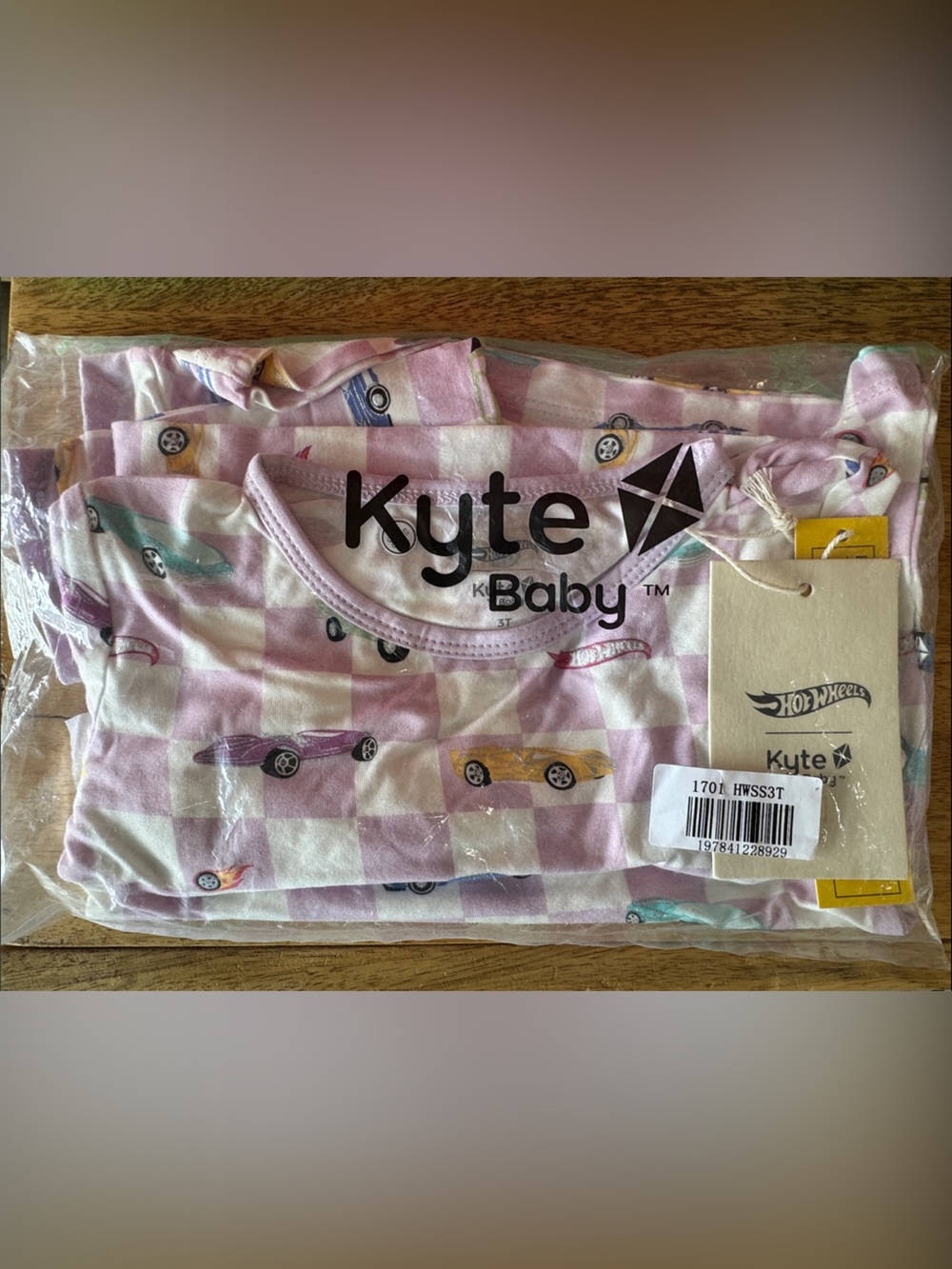 Kyte BABY Pink and White Checkerboard Hot Wheels Pajama Set